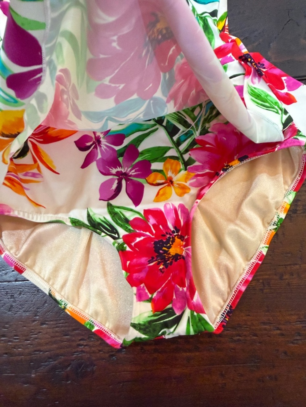 Tropical Floral Maxine of Hollywood Sarong Front One Piece Swimsuit Size 12 - Picture 5 of 15